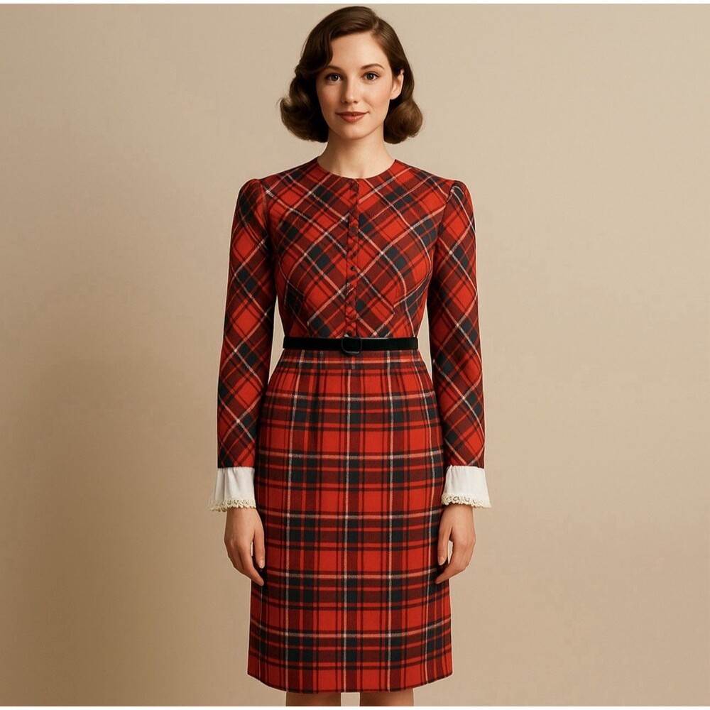 60s Mr Mort Tartan Plaid Dress Size 11 Mod Holiday Party Vintage Christmas NEW